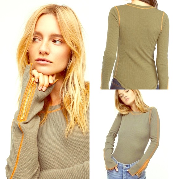 Free People Tops - Unique! L Free People Zipper Long Sleeve Tee